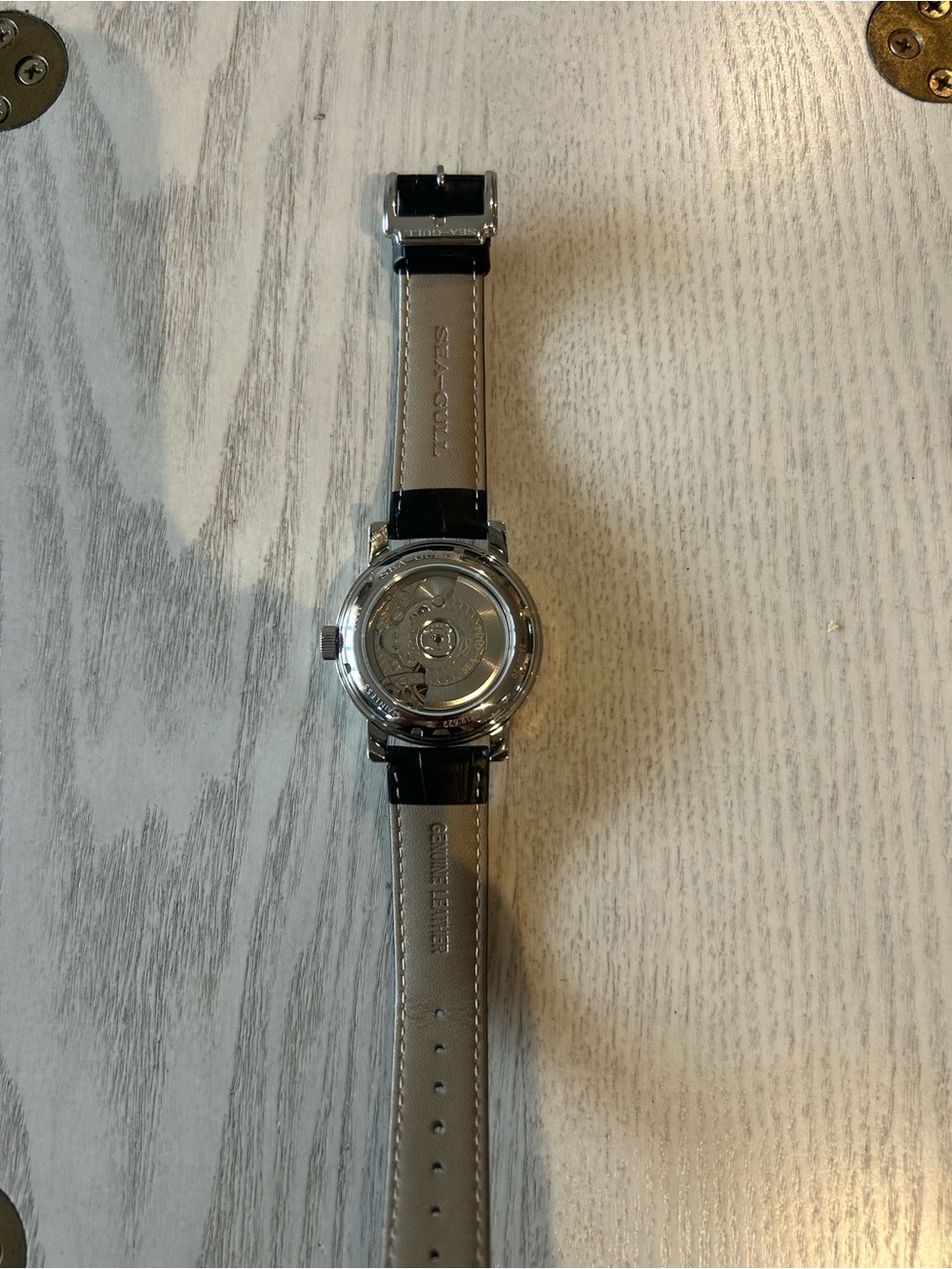 SEAGULL Men's Black Leather Strap Watch - Black Dial - Picture 6 of 6